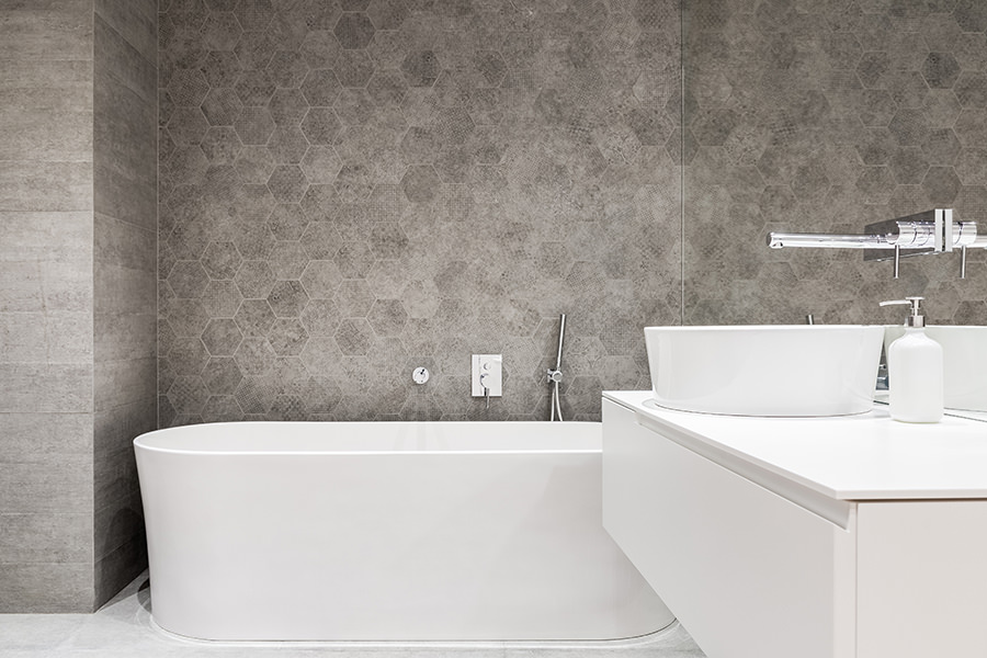 Grey Hexagon Tiles with Bath