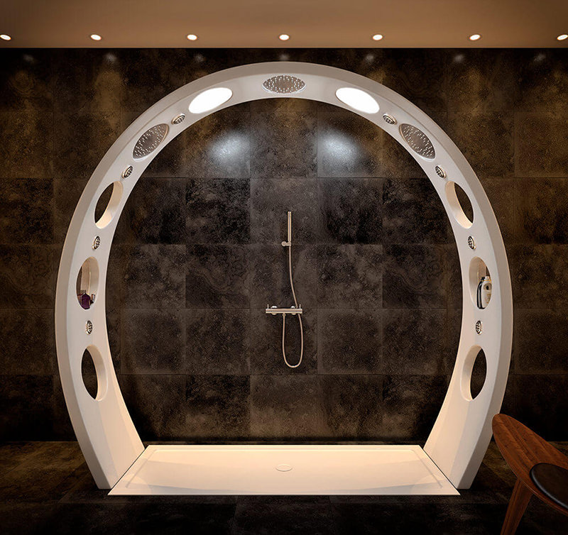 Grey Bathroom With Futuristic Shower