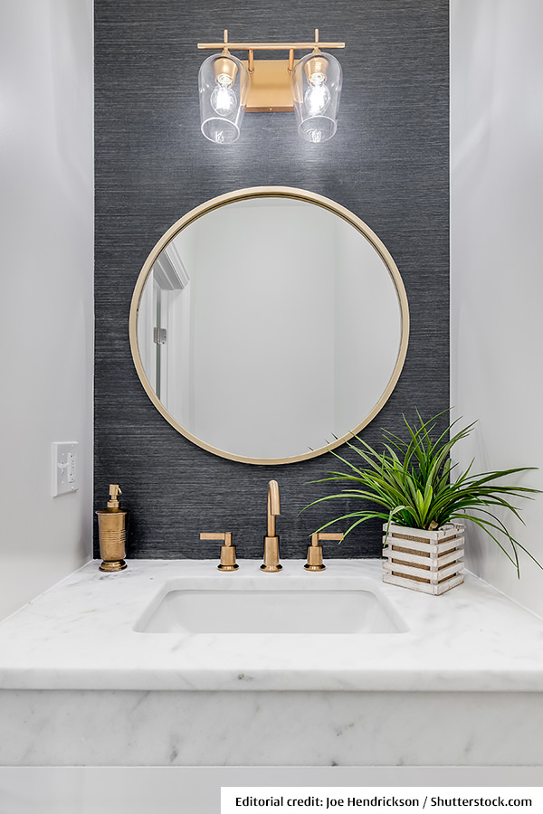 Grey Bathroom Decor with Large Mirror