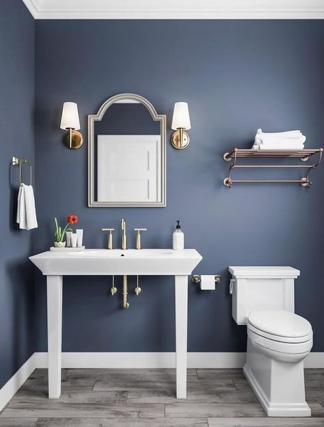 Classic Blue can and white bathroom fittings