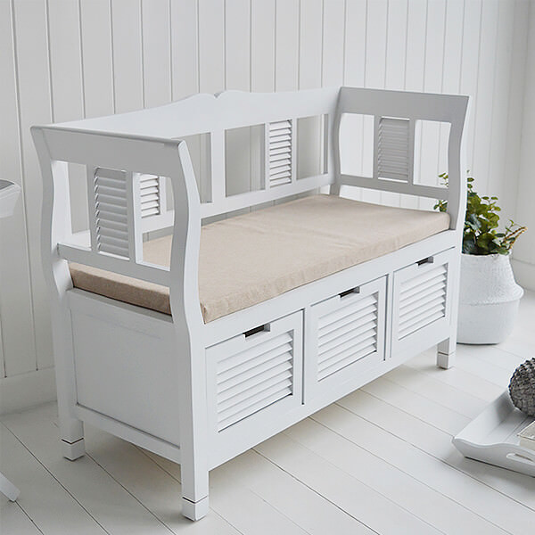 bathroom bench with shelf