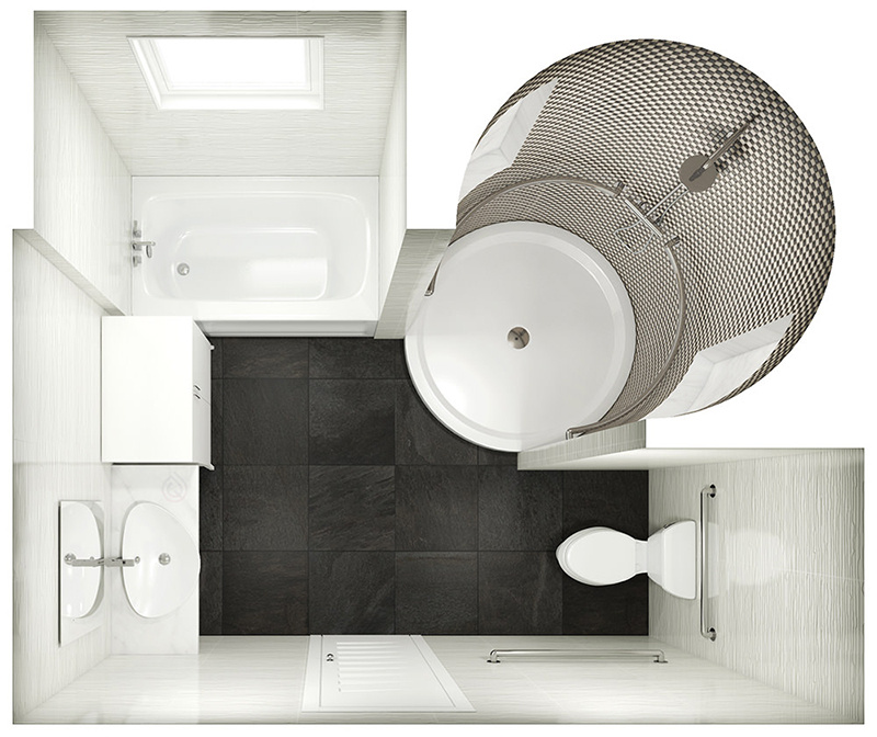 Bathroom Layout with Round Wall on One Side
