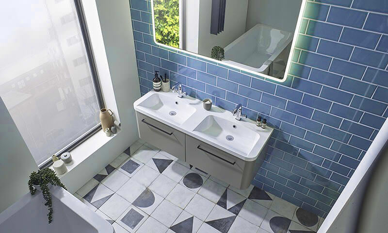 soft light blue and white bathroom