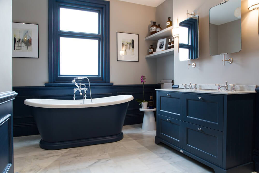 blue patterned bathroom floor tiles