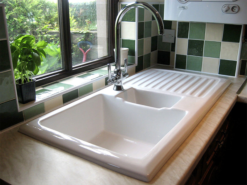 Rangemaster Ceramic Kitchen Sink White LH Drainer
