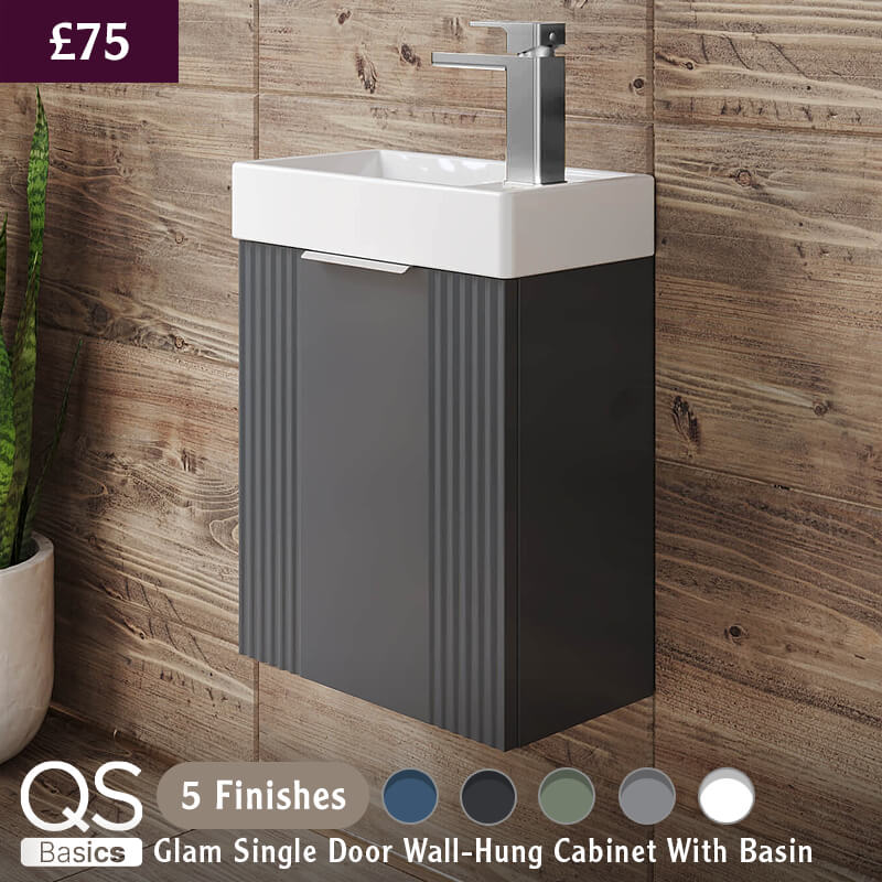 QS Basics Glam Compact 400mm Single Door Wall-Hung Cabinet With Basin