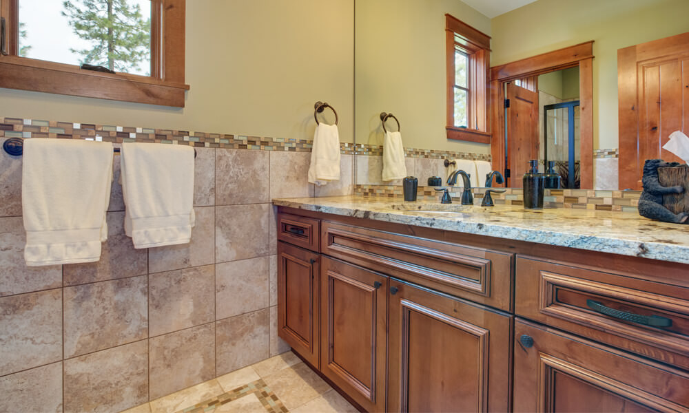 Green Bathroom Flooring with Sea Green Wall Paint