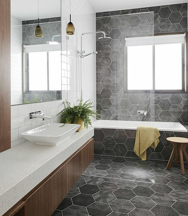 Grey Hexagon Tiles with Bath