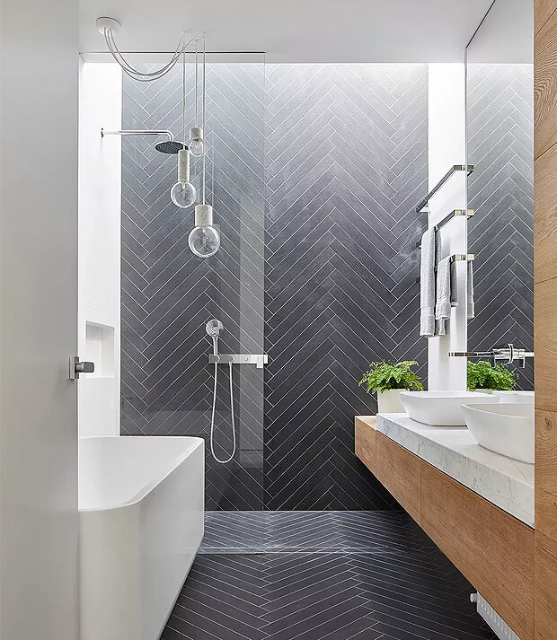 White Bathroom with Grey Tiles