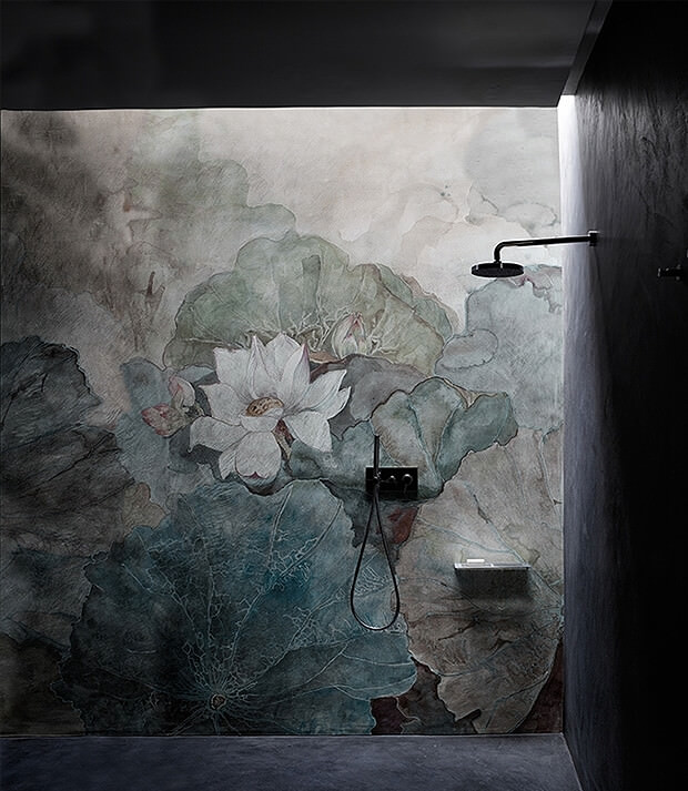 Grey Bathroom with Plant Painting