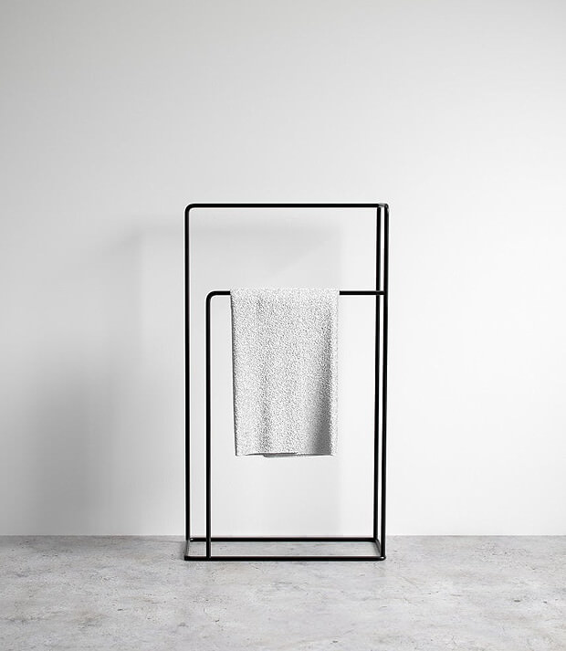 Grey Bathroom Floor Tiles with Black Towel Rail