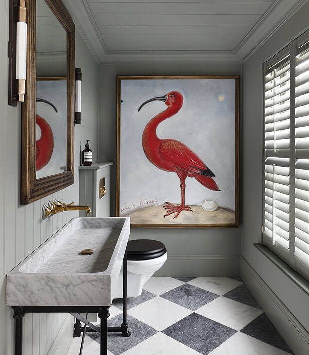 Grey Bathroom Decor with Painting