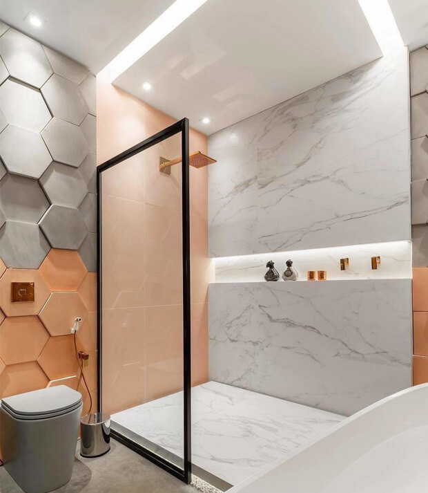 Grey and Orange Bathroom Tiles