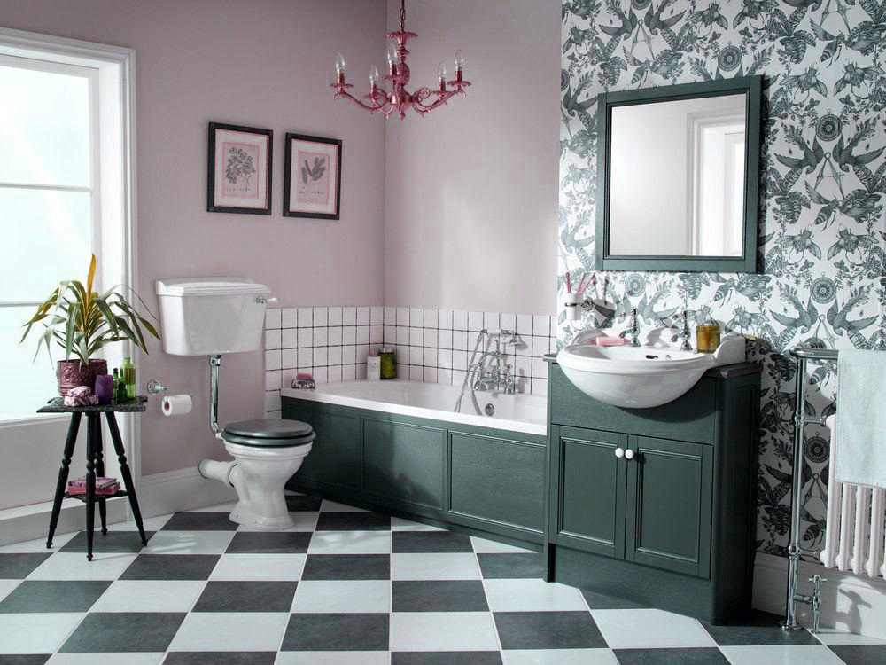 grey and blush bathroom decor