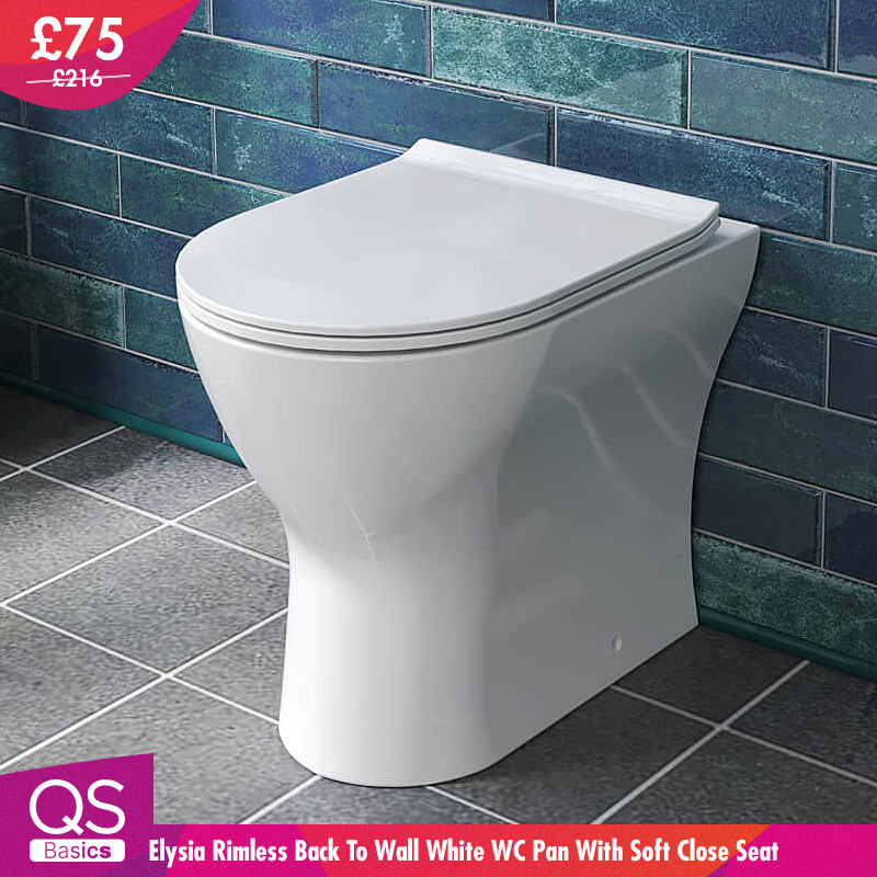 QS Basics Elysia Rimless Back To Wall White WC Pan With Soft Close Seat