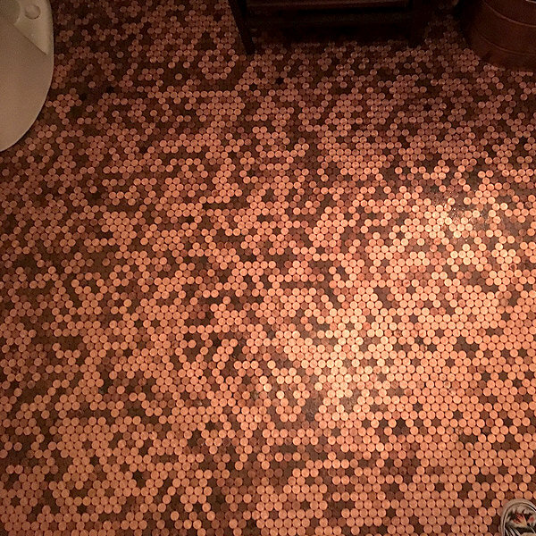 Bathroom Floor Made of Pennies
